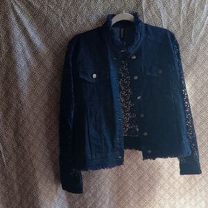 Berek, denim and lace blue Jean jacket,size large